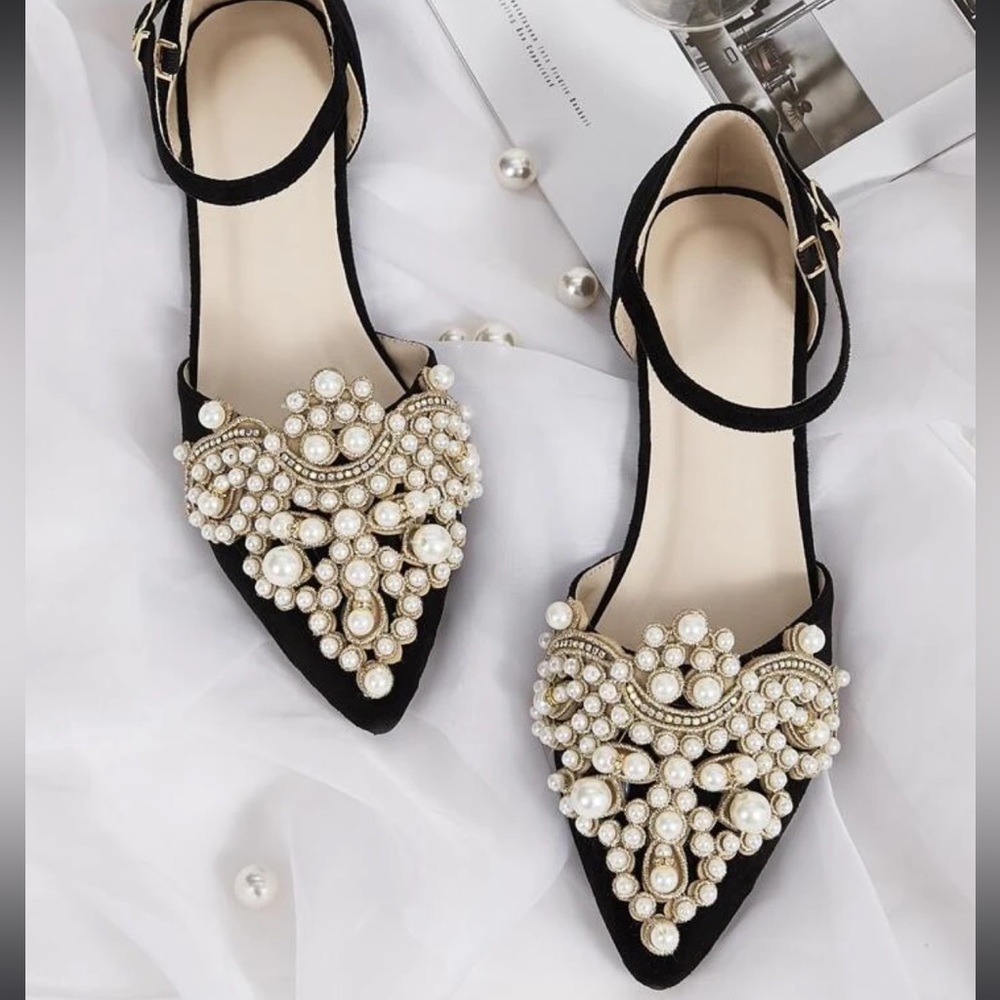 🤍🖤Black Pearl Flats women’s size 7🖤🤍